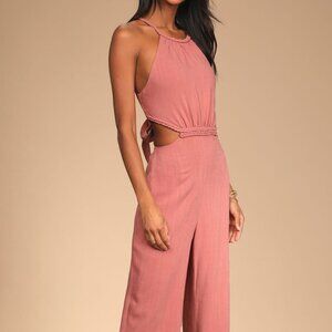 Lulus Rose Pink Tie-Back Wide-Leg Jumpsuit size M NWT
